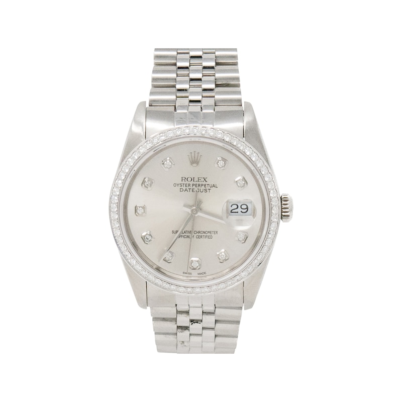Main Image 1 of Previously Owned Men's Rolex Datejust 0.99 ct tw Diamond 18K White Gold and Stainless Steel Watch with Silver-Tone Dial (Model: 16234)