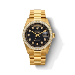 Previously Owned Men's Rolex Presidential 1 ct tw Diamond 18K Yellow Gold Automatic Watch with Black Dial (Model: 18038)