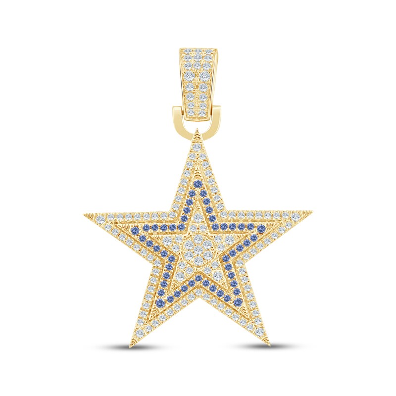 Main Image 1 of Men's Diamond & Blue Lab-Created Sapphire Star Charm 3/4 ct tw 10K Yellow Gold