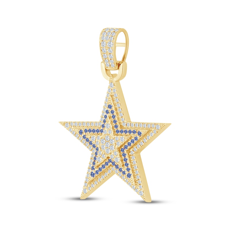 Main Image 2 of Men's Diamond & Blue Lab-Created Sapphire Star Charm 3/4 ct tw 10K Yellow Gold