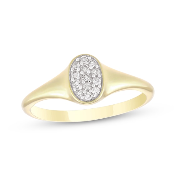 Multi-Diamond Oval Signet Fashion Ring 1/10 ct tw 10K Yellow Gold
