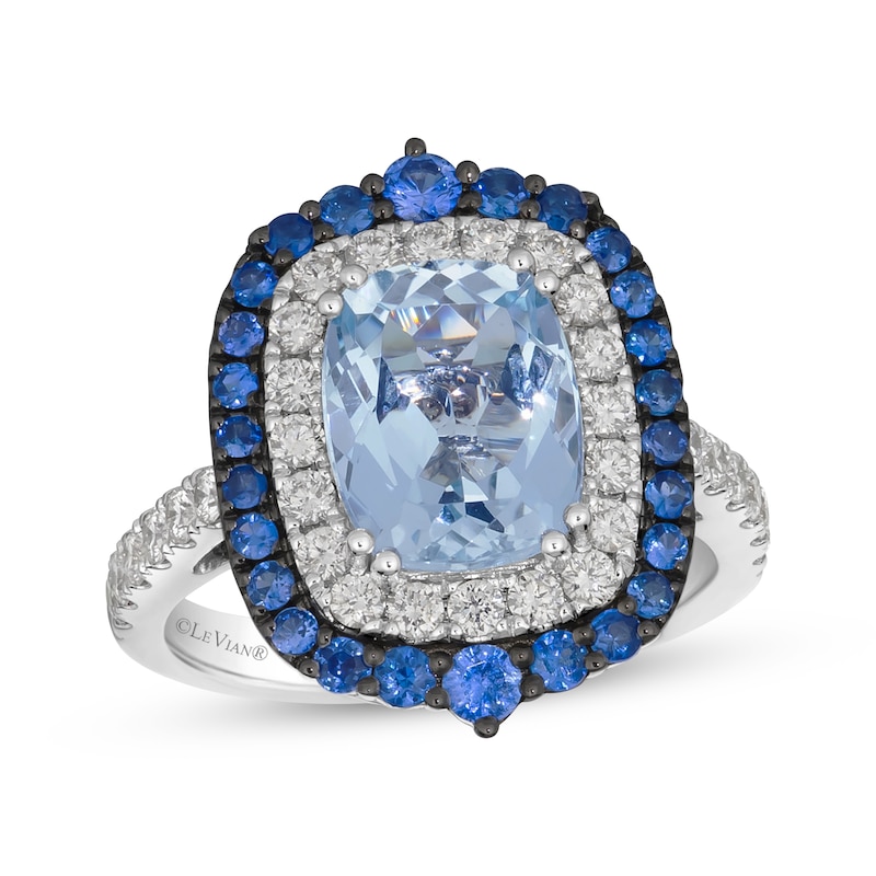 Main Image 1 of Le Vian Cushion-Cut Aquamarine & Blue Sapphire Ring 3/4 ct tw Diamonds Platinum