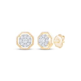 Multi-Diamond Octagon Frame Stud Earrings 1/8 ct tw 10K Yellow Gold