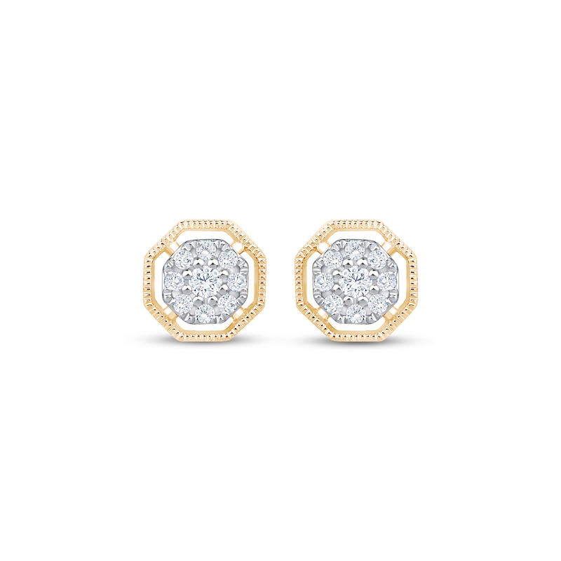 Main Image 2 of Multi-Diamond Octagon Frame Stud Earrings 1/8 ct tw 10K Yellow Gold