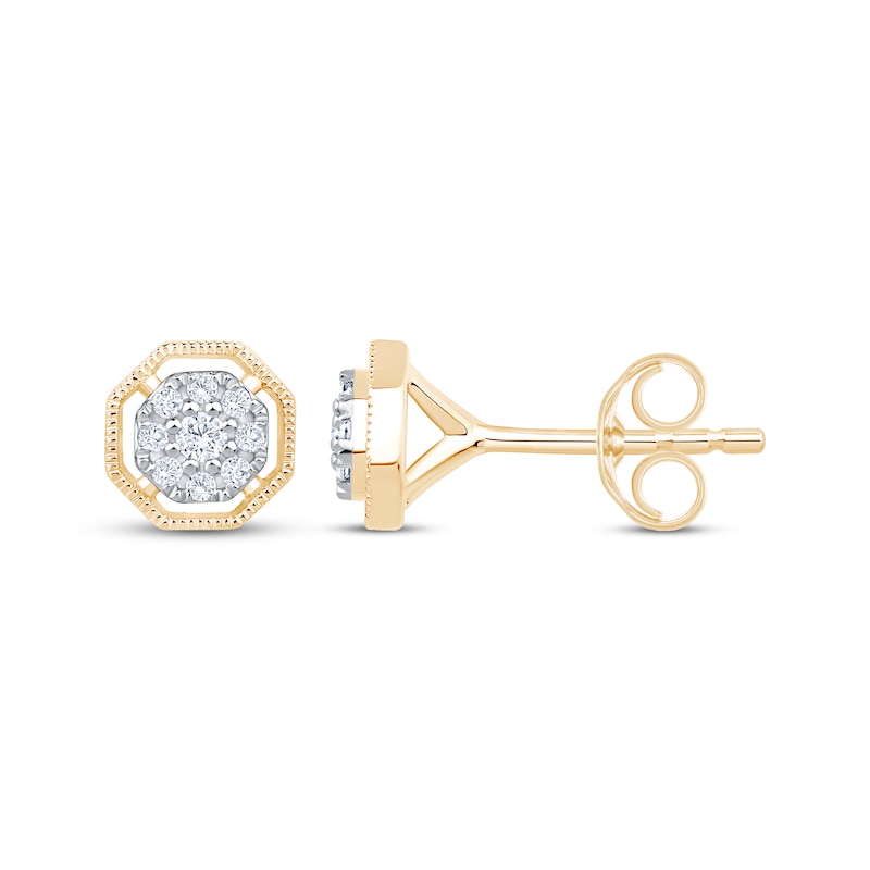 Main Image 3 of Multi-Diamond Octagon Frame Stud Earrings 1/8 ct tw 10K Yellow Gold