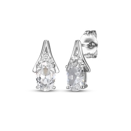 Oval-Cut White Lab-Created Sapphire Drop Earrings Sterling Silver