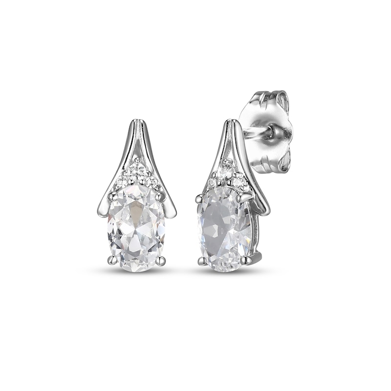 Main Image 1 of Oval-Cut White Lab-Created Sapphire Drop Earrings Sterling Silver