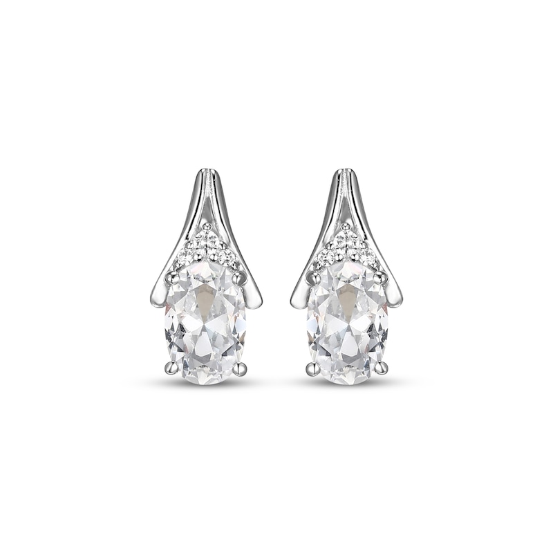 Main Image 2 of Oval-Cut White Lab-Created Sapphire Drop Earrings Sterling Silver