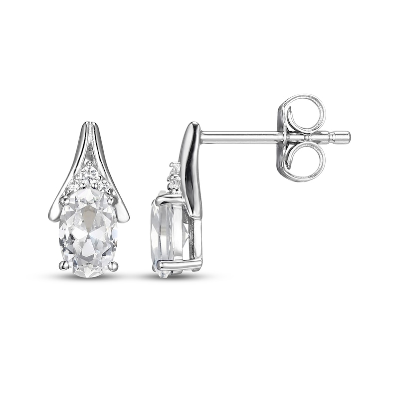 Main Image 3 of Oval-Cut White Lab-Created Sapphire Drop Earrings Sterling Silver