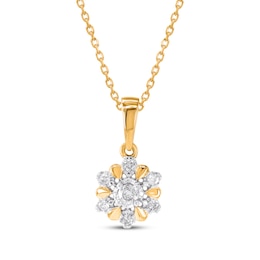 Diamond Flower Necklace 1/10 ct tw 14K Yellow Gold 18"