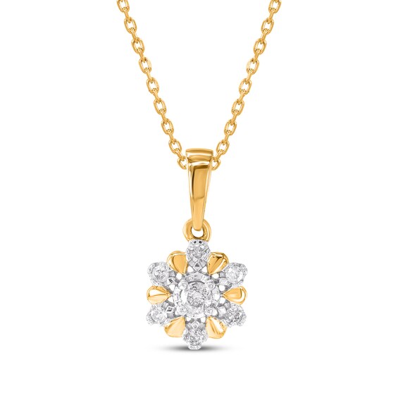 Diamond Flower Necklace 1/10 ct tw 14K Yellow Gold 18"