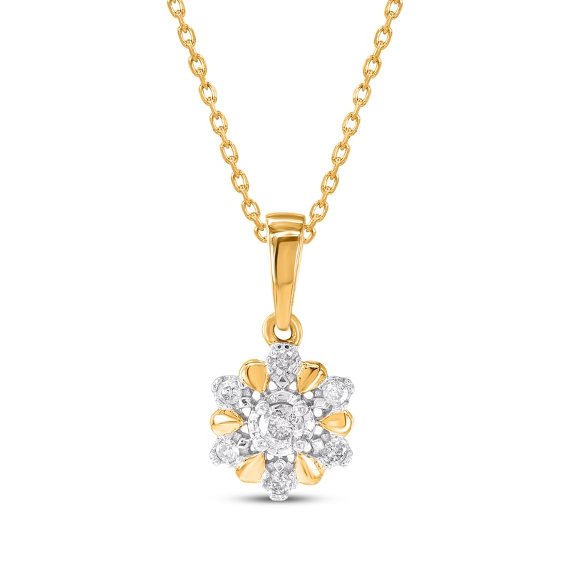 Main Image 1 of Diamond Flower Necklace 1/10 ct tw 14K Yellow Gold 18"