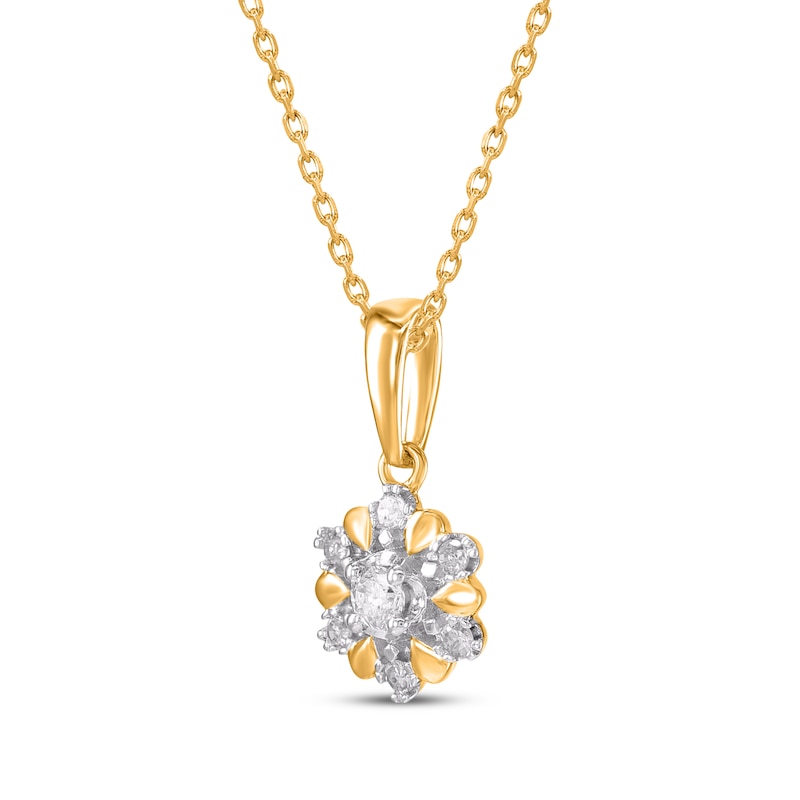 Main Image 2 of Diamond Flower Necklace 1/10 ct tw 14K Yellow Gold 18"