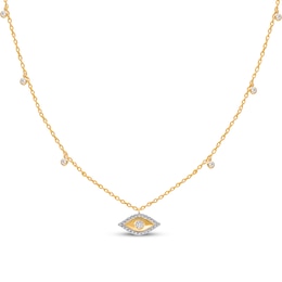 Diamond Evil Eye & Bezel-Set Dangle Station Necklace 1/4 ct tw 14K Yellow Gold 18"