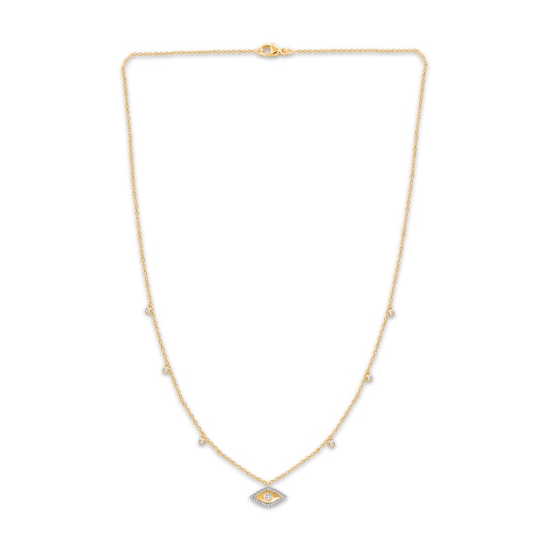 Main Image 2 of Diamond Evil Eye & Bezel-Set Dangle Station Necklace 1/4 ct tw 14K Yellow Gold 18"