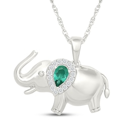 Pear-Shaped Lab-Created Emerald & White Lab-Created Sapphire Elephant Necklace Sterling Silver 18"