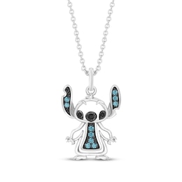 Disney Treasures Lilo & Stitch London Blue Topaz & Black Onyx Necklace Sterling Silver 19"