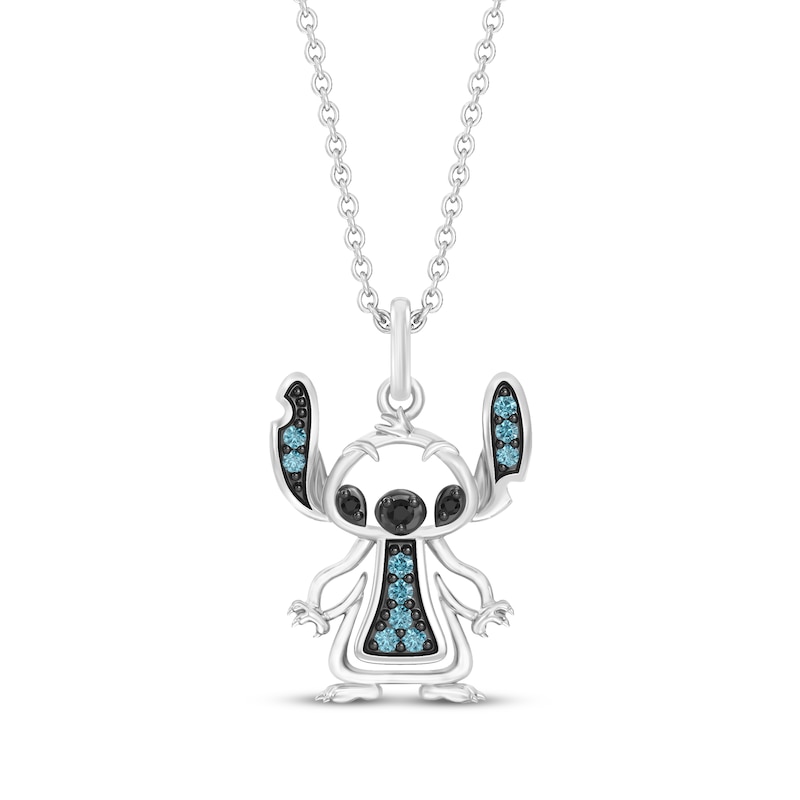 Main Image 1 of Disney Treasures Lilo & Stitch London Blue Topaz & Black Onyx Necklace Sterling Silver 19"