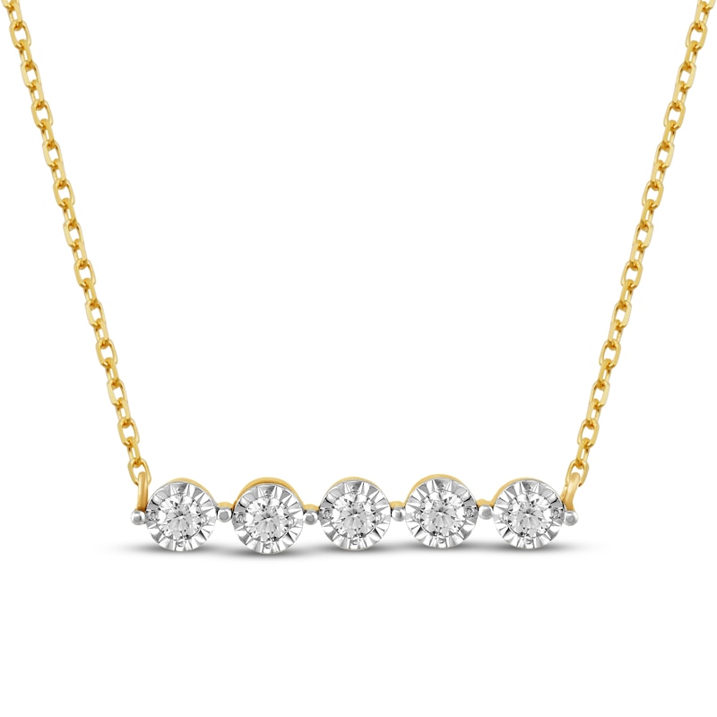 Main Image 1 of KAY Lab-Grown Diamonds Five-Stone Bar Necklace 1/5 ct tw 10K Yellow Gold 18"