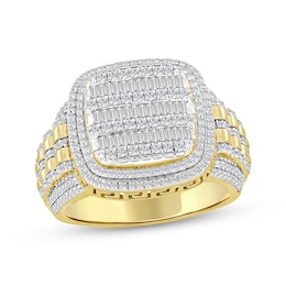 Men's Multi-Diamond Cushion-Shaped Ring 1 ct tw 10K Yellow Gold