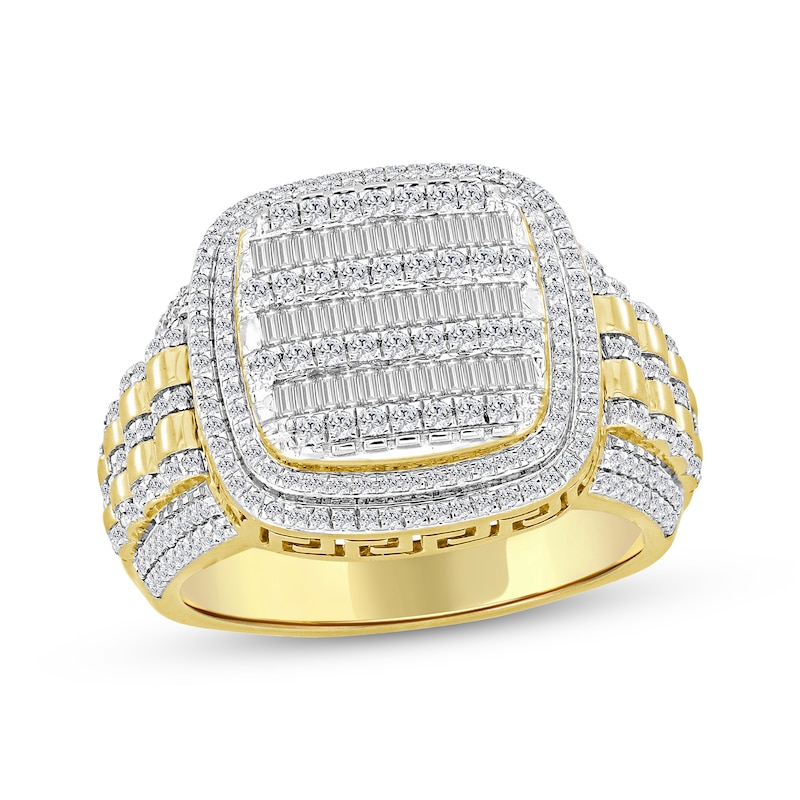 Main Image 1 of Men's Multi-Diamond Cushion-Shaped Ring 1 ct tw 10K Yellow Gold