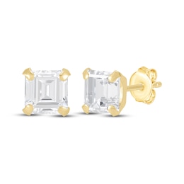 Square-Cut Lab-Created White Sapphire Solitaire Stud Earrings 14K Yellow Gold