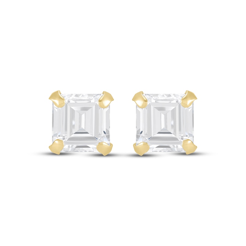 Main Image 2 of Square-Cut Lab-Created White Sapphire Solitaire Stud Earrings 14K Yellow Gold