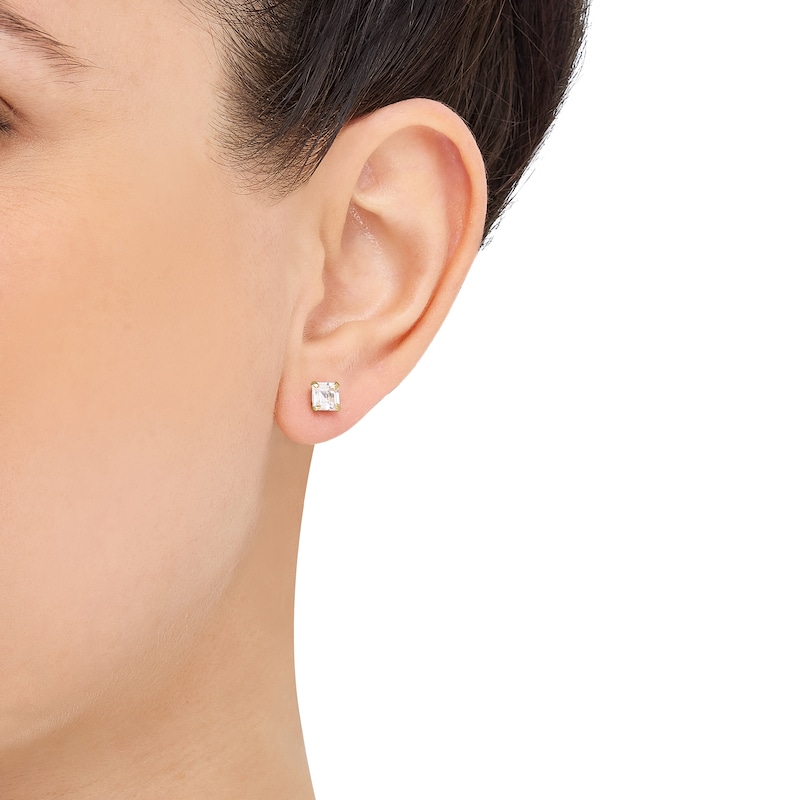 Main Image 3 of Square-Cut Lab-Created White Sapphire Solitaire Stud Earrings 14K Yellow Gold