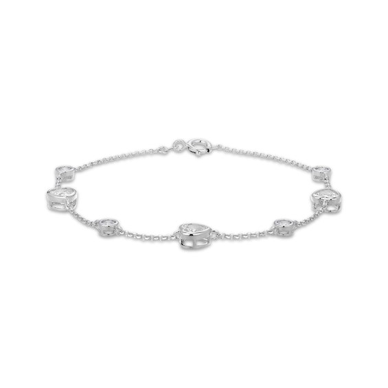 Heart-Shaped & Round-Cut White Lab-Created Sapphire Alternating Station Bracelet Sterling Silver 7.25"