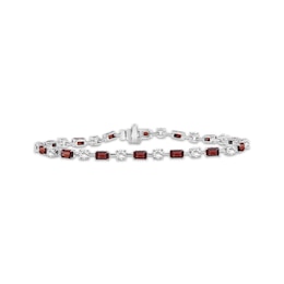 Emerald-Cut Garnet & White Lab-Created Sapphire Bracelet Sterling Silver 7.5"