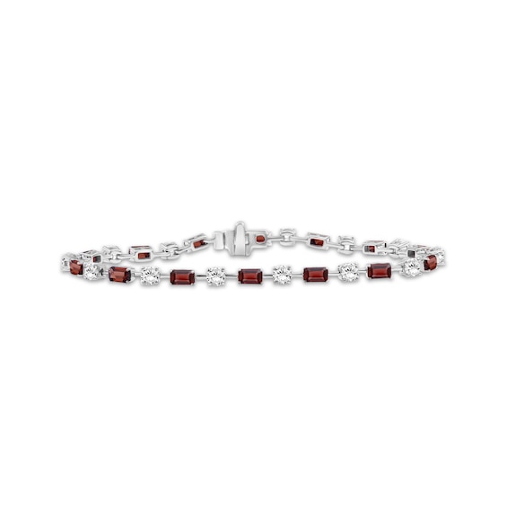 Emerald-Cut Garnet & White Lab-Created Sapphire Bracelet Sterling Silver 7.5"