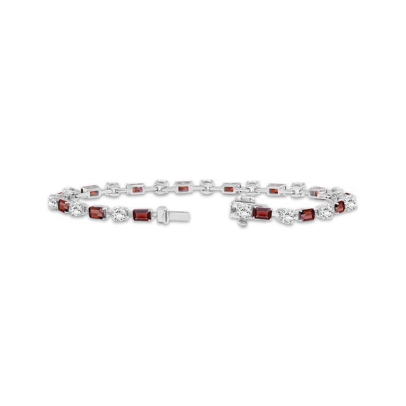 Main Image 2 of Emerald-Cut Garnet & White Lab-Created Sapphire Bracelet Sterling Silver 7.5"