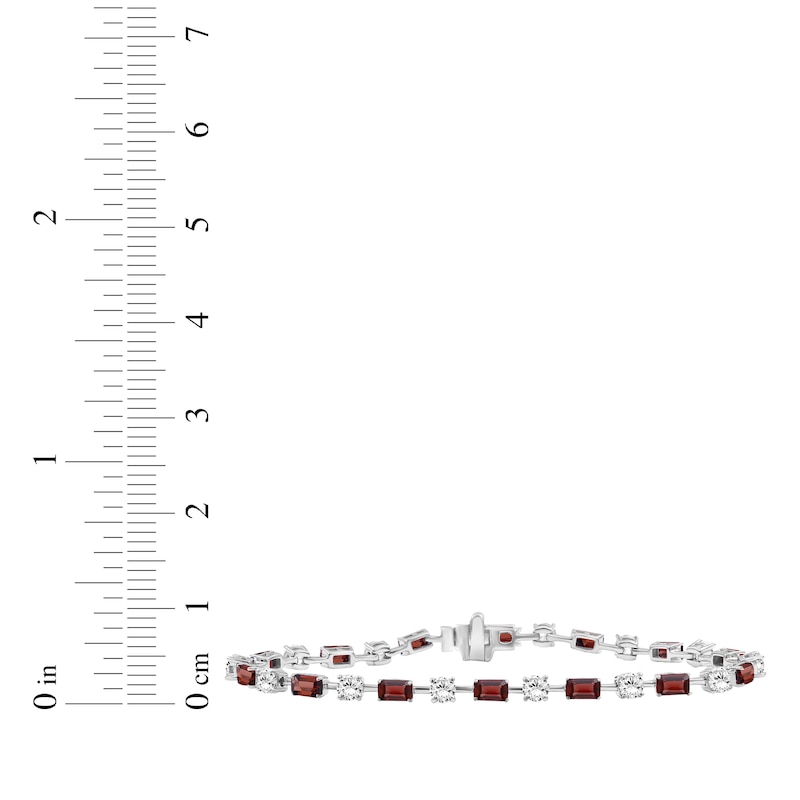 Main Image 3 of Emerald-Cut Garnet & White Lab-Created Sapphire Bracelet Sterling Silver 7.5"