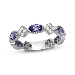 Oval-Cut Tanzanite & White Lab-Created Sapphire Ring Sterling Silver