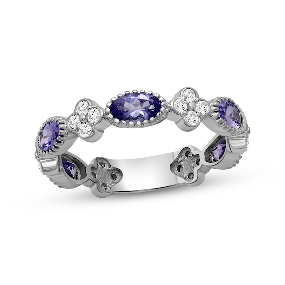 Oval-Cut Tanzanite & White Lab-Created Sapphire Ring Sterling Silver