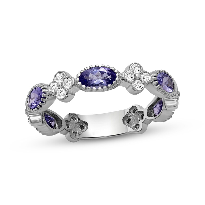 Main Image 1 of Oval-Cut Tanzanite & White Lab-Created Sapphire Ring Sterling Silver