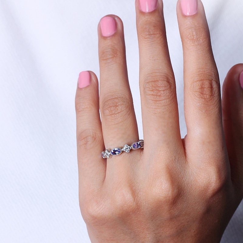 Main Image 3 of Oval-Cut Tanzanite & White Lab-Created Sapphire Ring Sterling Silver