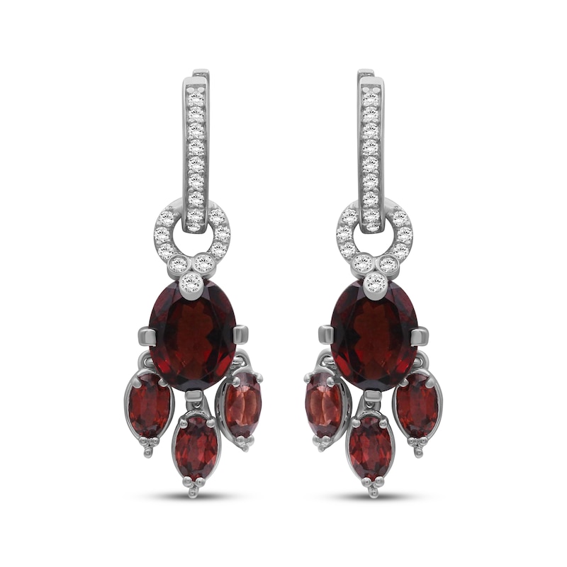 Main Image 2 of Oval-Cut Garnet & Diamond Hoop Drop Earrings 1/3 ct tw 10K White Gold
