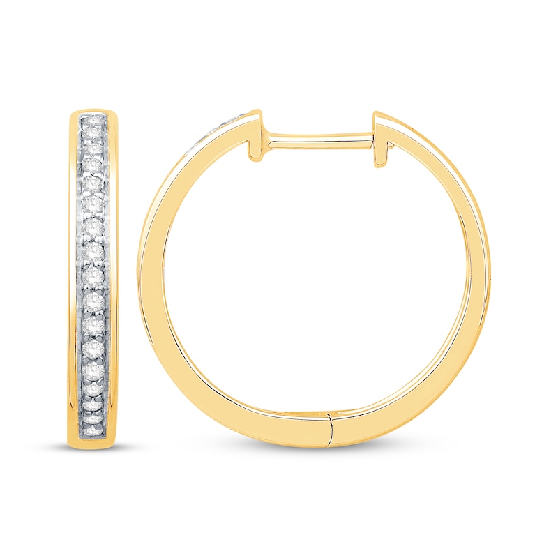 Main Image 3 of Diamond Hoop Earrings 1/5 ct tw 10K Yellow Gold