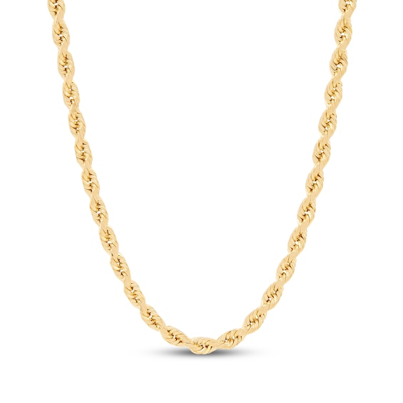 3.5mm Ice Glitter Rope Chain Necklace Semi-Solid 10K Yellow Gold 22"