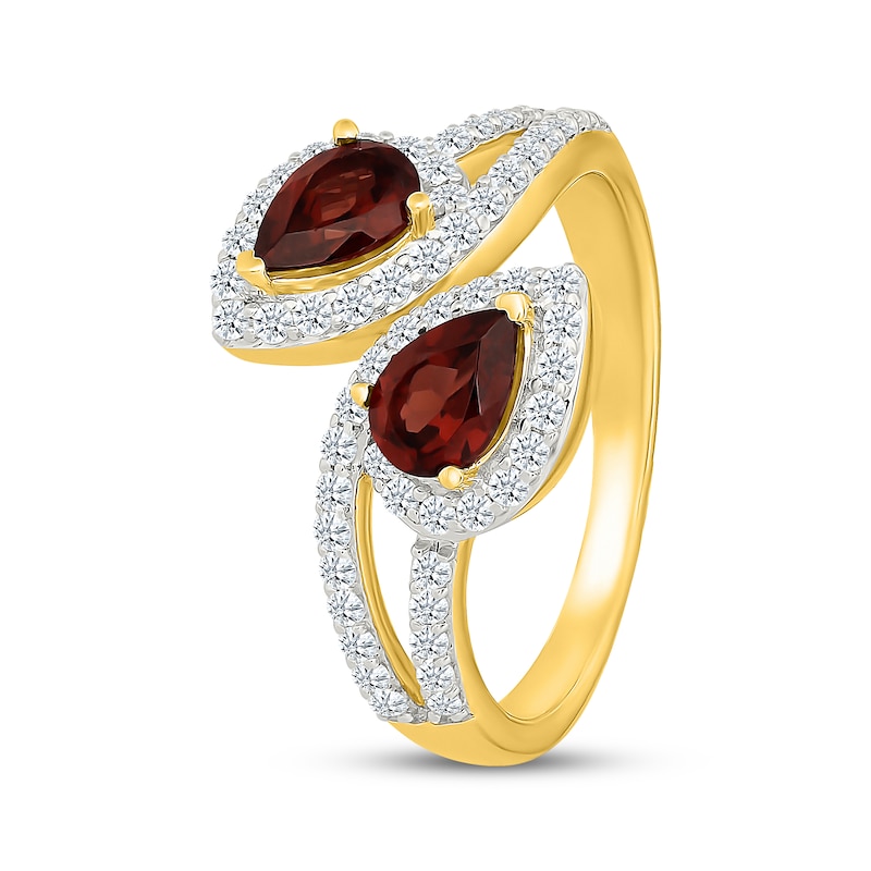 Main Image 2 of Pear-Shaped Garnet & White Lab-Created Sapphire Bypass Ring 24K Yellow Gold Vermeil Sterling Silver
