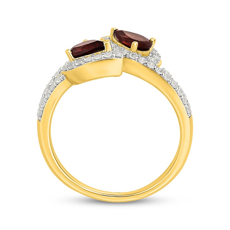 Main Image 3 of Pear-Shaped Garnet & White Lab-Created Sapphire Bypass Ring 24K Yellow Gold Vermeil Sterling Silver