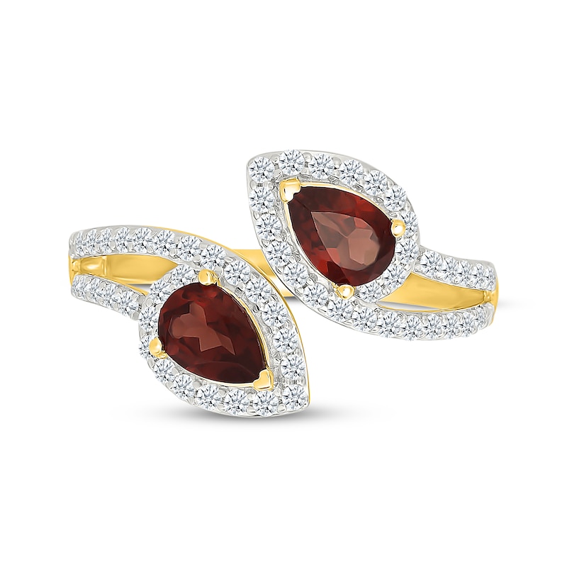 Main Image 4 of Pear-Shaped Garnet & White Lab-Created Sapphire Bypass Ring 24K Yellow Gold Vermeil Sterling Silver