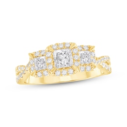 Memories Moments Magic Princess-Cut Three-Stone Diamond Engagement Ring 7/8 ct tw 14K Yellow Gold