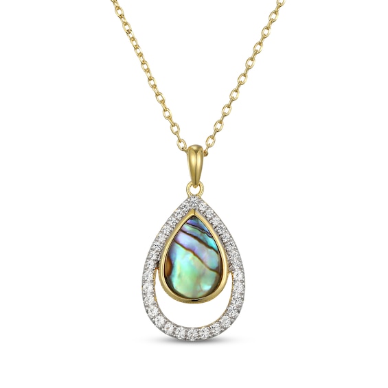 Pear-Shaped Natural Abalone Shell Doublet & White Lab-Created Sapphire Necklace 18K Yellow Gold-Plated Sterling Silver 18"