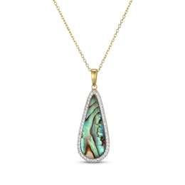 Teardrop-Shaped Natural Abalone Shell Doublet & White Lab-Created Sapphire Necklace 18K Yellow Gold-Plated Sterling Silver 18"
