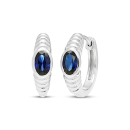 Oval-Cut Blue Lab-Created Sapphire Hoop Earrings Sterling Silver
