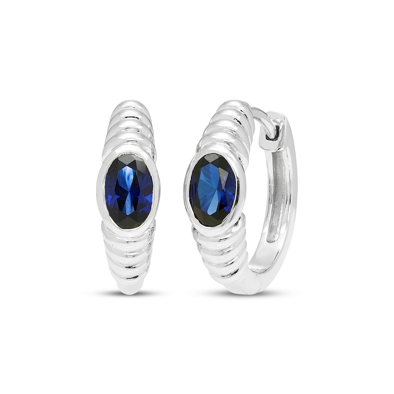 Main Image 1 of Oval-Cut Blue Lab-Created Sapphire Hoop Earrings Sterling Silver