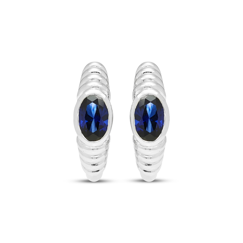 Main Image 2 of Oval-Cut Blue Lab-Created Sapphire Hoop Earrings Sterling Silver