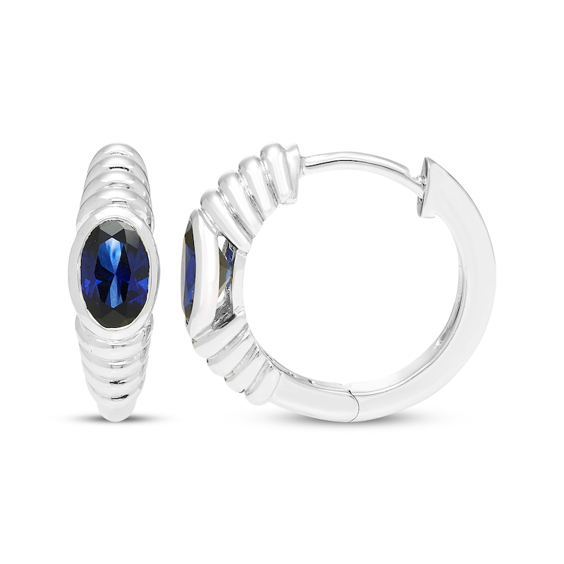 Main Image 3 of Oval-Cut Blue Lab-Created Sapphire Hoop Earrings Sterling Silver